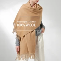 100 real wool scarf women warm shawls and wraps for ladies stole femme solid warps winter cashmere wool scarves luxury pashmina