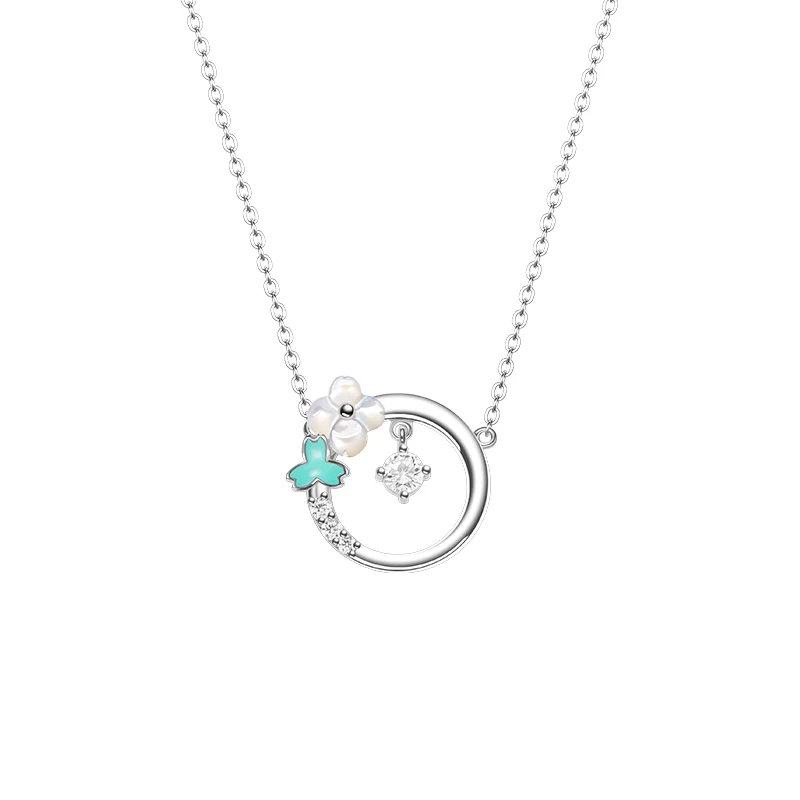 

Thaya S925 Silver Shell Flower Necklace Chain Pendant Enamel Silver Cubic Zircon Crystal Necklace For Women Fine Jewelry Gift