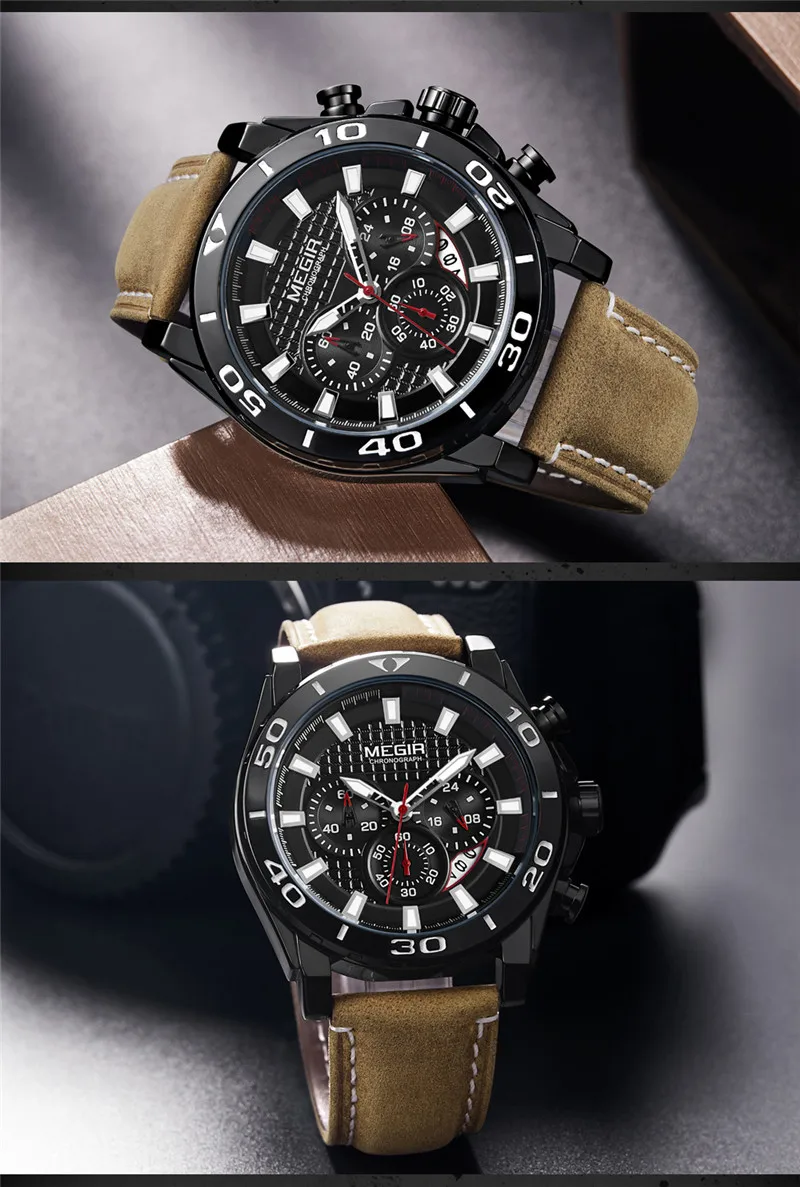 Часы MEGIR Мужские кварцевые с хронографом люксовые Брендовые спортивные