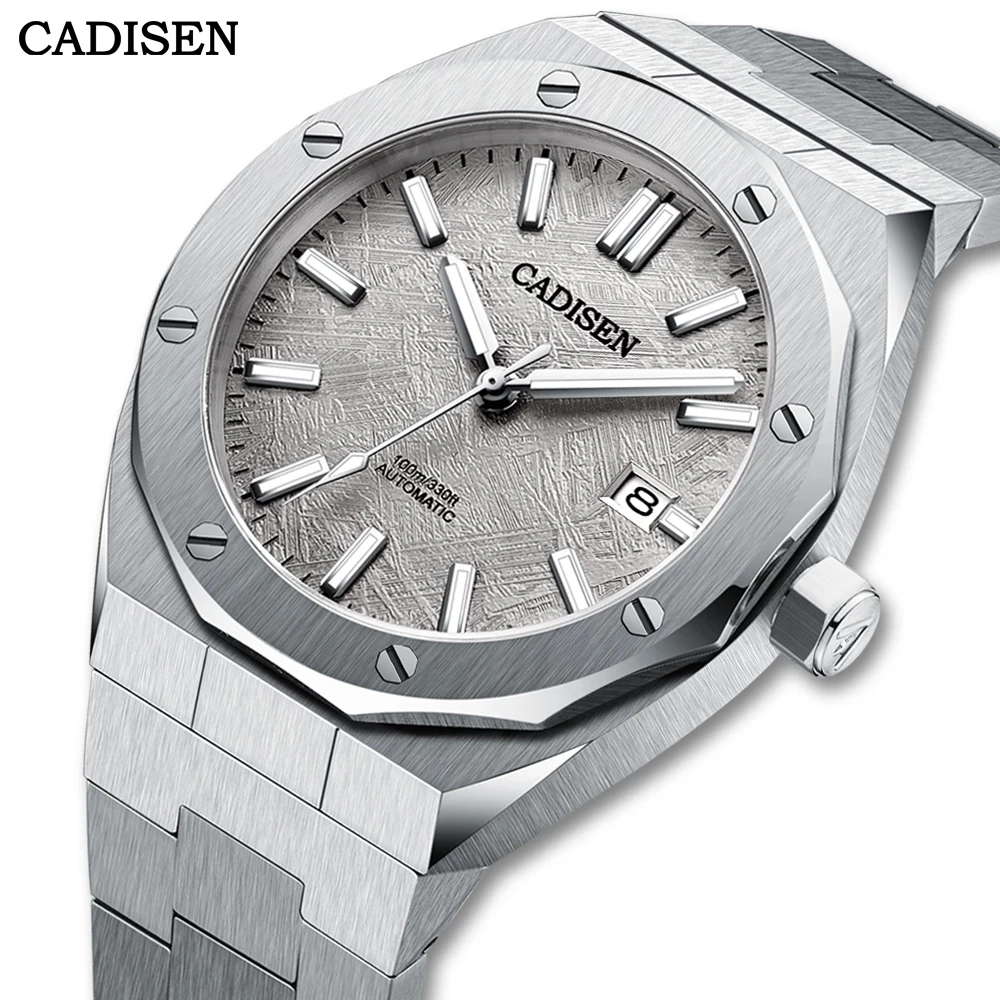 

CADISEN Men Watch 2021 Luxury Oak 42mm Automatic Mechanical Wristwatch Meteorite Dial Sapphire Glass 100m Waterproof Steel Watch