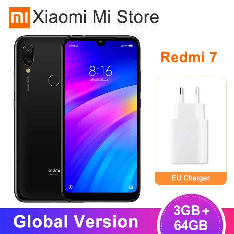 Xiaomi Redmi 7 глобальная версия 3 ГБ ОЗУ 64 Гб ПЗУ смартфон Google Play 12 МП двойная камера