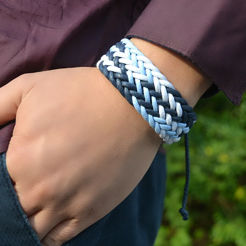 Браслет плетеный из хлопка и льна для мужчин женщин Регулируемый аксессуар смеси