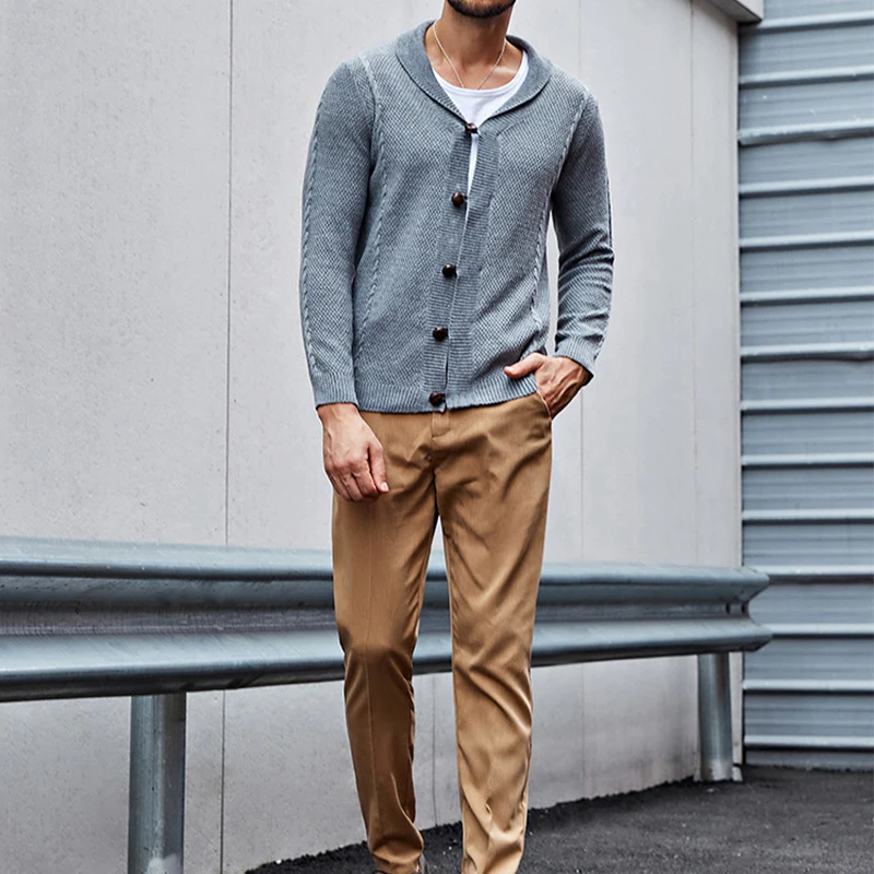

New Solid Color Buttons Lapel Cardigan Sweaters For Men Autumn Winter Casual Long Sleeve Men Coats Fashion Knitted Sweaters Tops