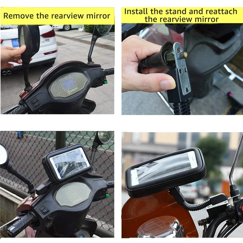 2021 motorcycle waterproof case rear view mirror mount holder stand telephone bike holder phone bag support moto bicycle cover free global shipping
