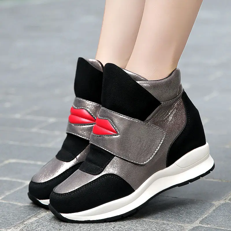 

Autumn and winter new big lips increased women's shoes plus velvet wedge heels student casual shoes comfortable warm shoes