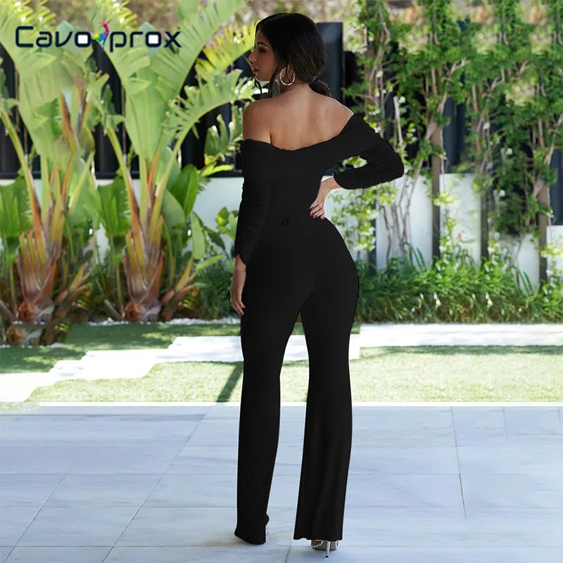 Женские облегающие комбинезоны с открытыми плечами и длинным рукавом широкими