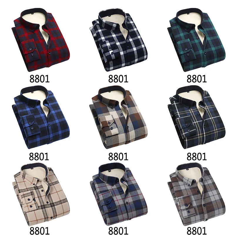 Aoliwen Brand Men shirt Winter Warm Plush Slim Long Sleeve Shirts 100%cotton fashion plaid man shirt Thickening warmth retention
