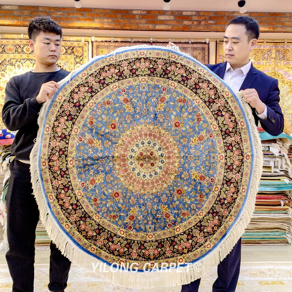 YILONG круглая ручная работа Плетеный Ковер изысканный персидский шелковый круглый