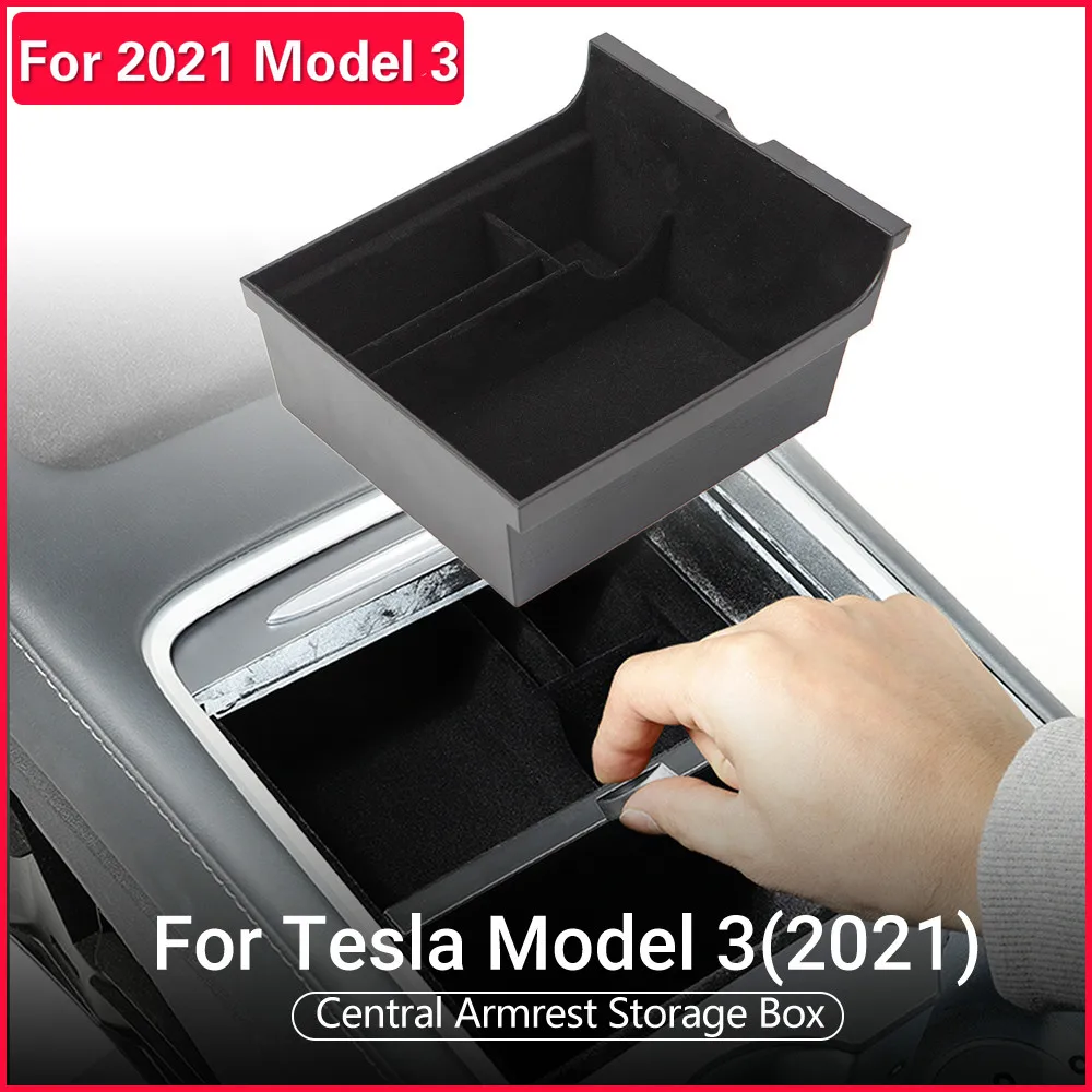 

2021 Model3 Tesla Car Central Armrest Storage Box For Tesla Model 3 Center Console Flocking Organizer Containers New Accessories