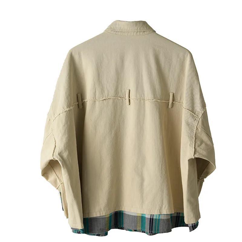 

Fake two-piece patchwork plaid shirt women's spring autumn models 2021 Korean Vintage long-sleeved loose lapel casual shirt top