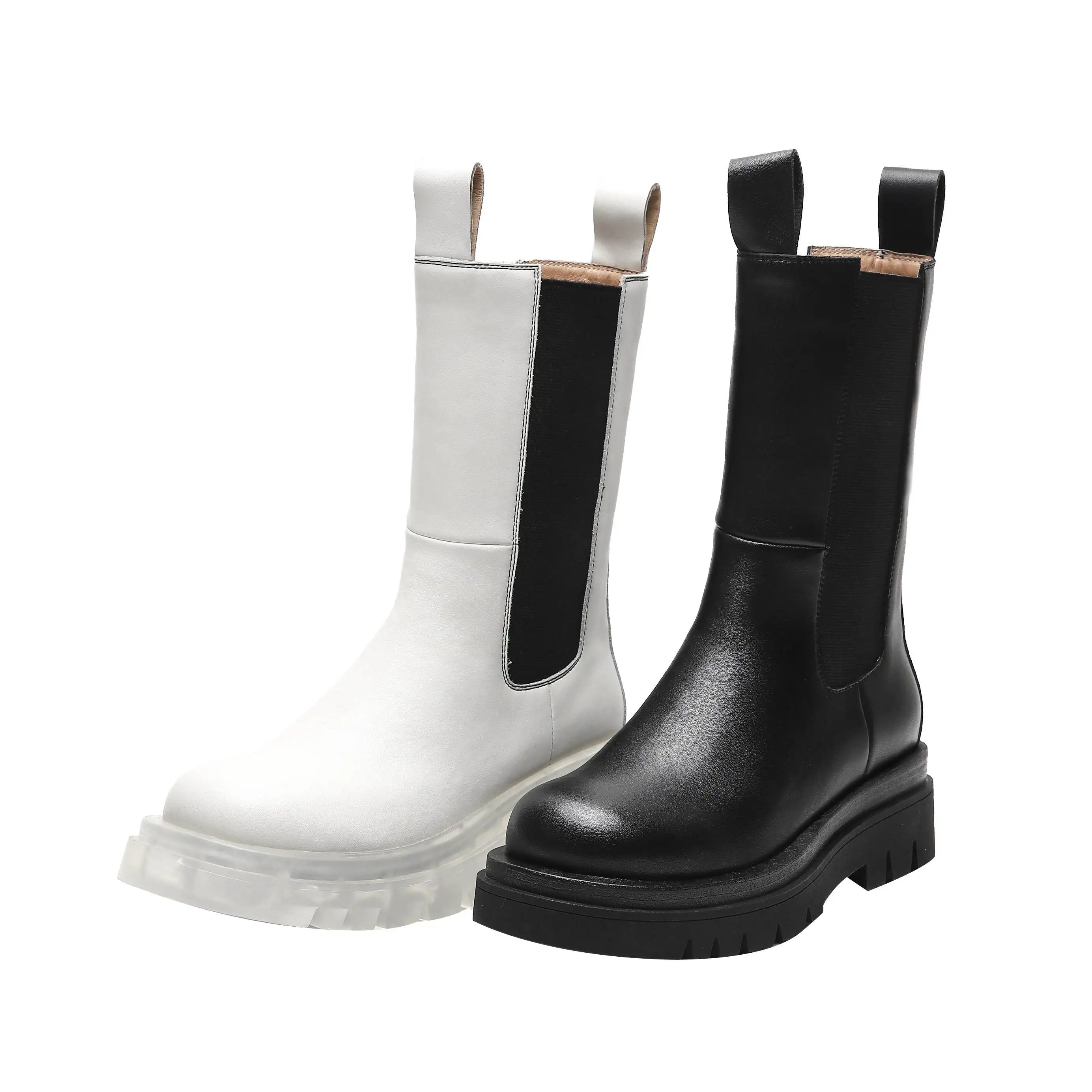 

Lenkisen new korean girls natural leather platform high fashion round toe thick med heel keep warm daily wear mid-calf boots L09