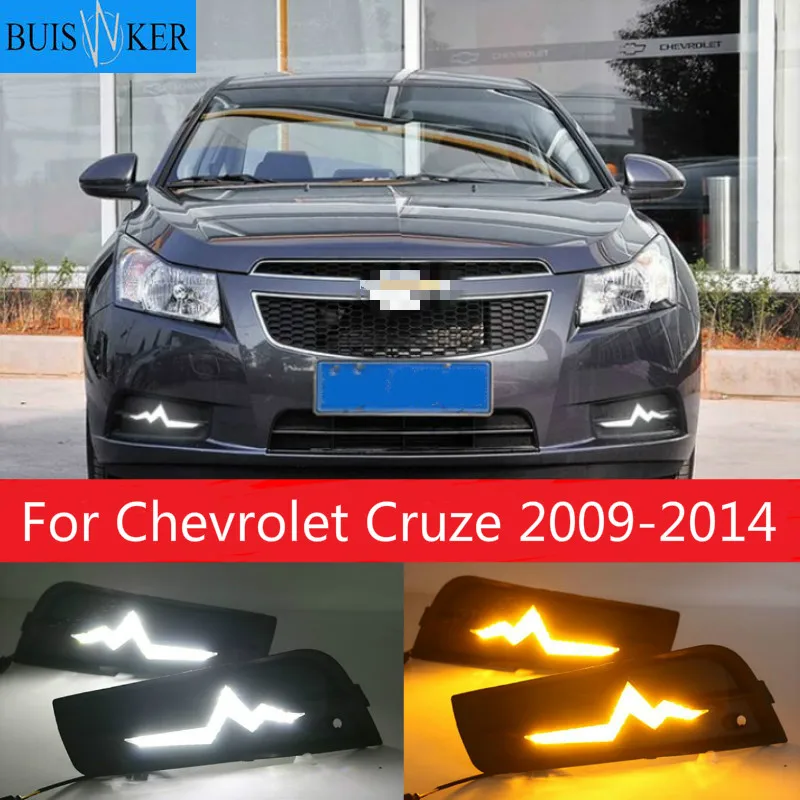 LED Daytime Running Light DRL For Chevrolet Cruze 2009-2014 High-profile Fog Lamp with Turn Signal Dimmed |
