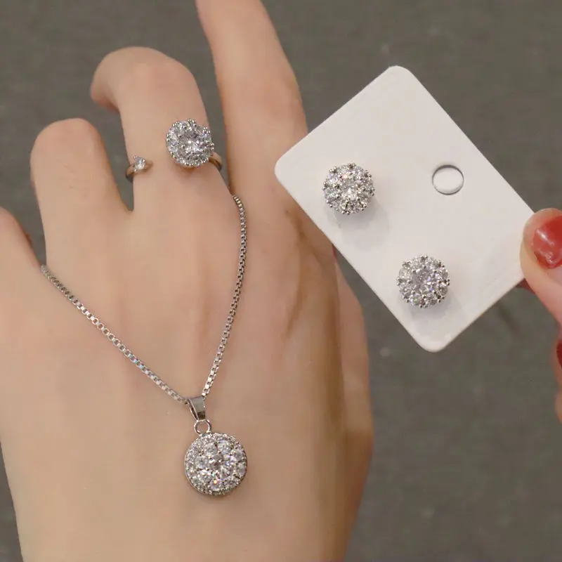 

Роскошное индивидуальное кольцо на удачу, вращающееся циркониевое ожерелье, простые геометрические круглые серьги, свадебные подарки