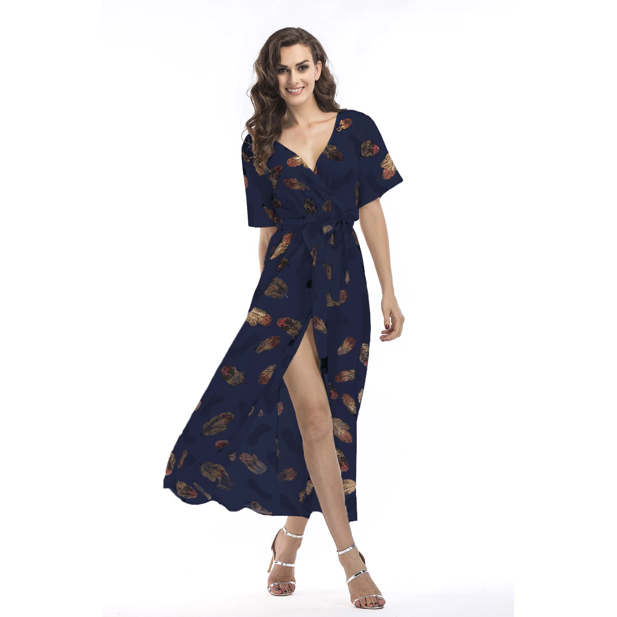 

Boho Chiffon Print Long Dress Womens Summer Beach Casual Sundress 2020 Vogue Vintage Floral V-Neck Sexy Dresses Vestidos