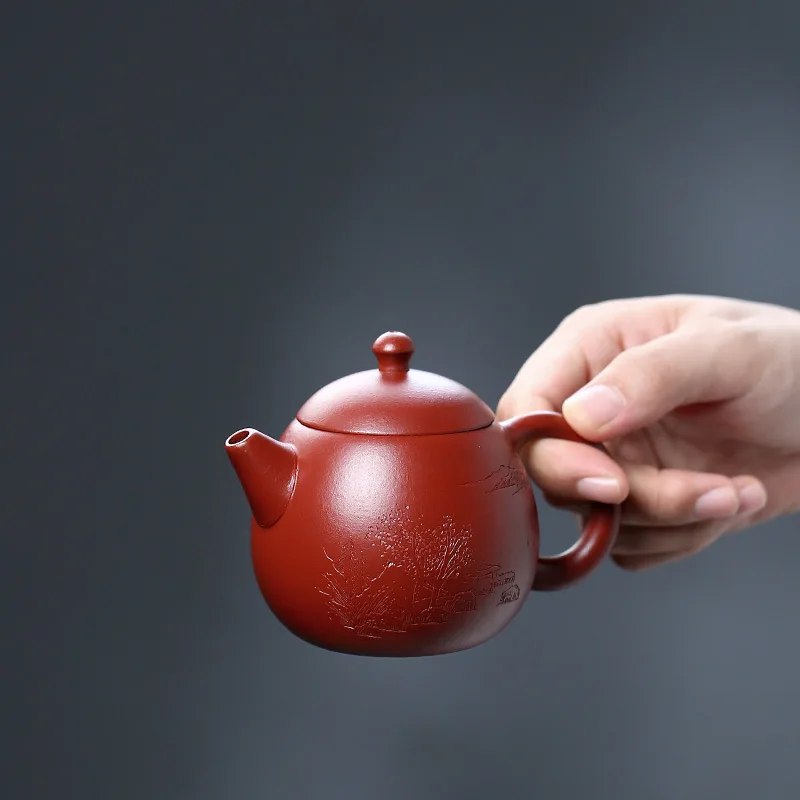 

★Tao Yuan] Yixing pure handmade purple clay teapot craftsman Su Hua Dahongpao carved dragon egg pot 180CC