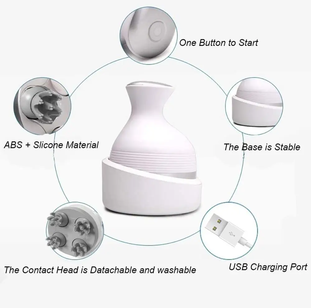 Ручной Электрический массажер для головы водонепроницаемый и Перезаряжаемый