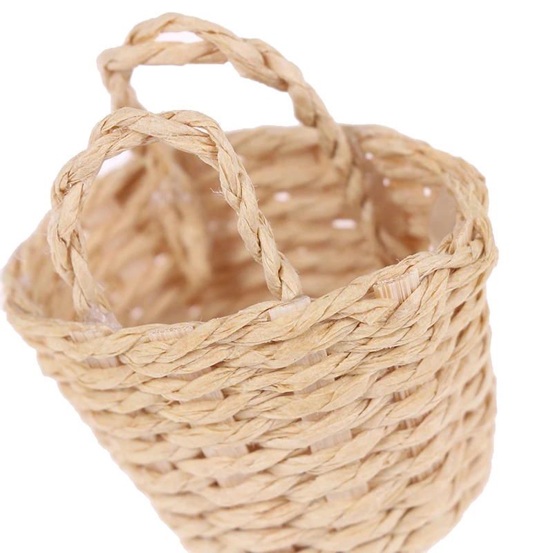 1/12 Mini Cute Dollhouse Rattan Iron Frame Frame Hand Woven Vegetable Food Storage Basket Dolls Miniature Decoration images - 6