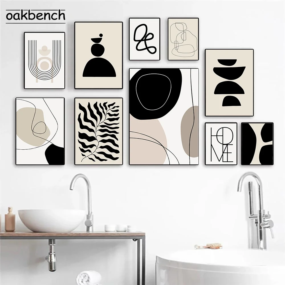 

Абстрактный настенный плакат в стиле ретро, геометрические холщовые постеры и принты линий, Современная Скандинавская живопись для гостин...