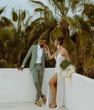 2021 New High Quality Custom Art Wedding Green Men's Suit Peak Lapel Groom Evening Dress Slim 2- Piece Suit ( Jacket + Pants ) (3)