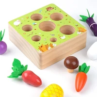 natural pine wood cute montessori carrot pull toy early educational building block fruit game for 1 2 3 4 year old kids