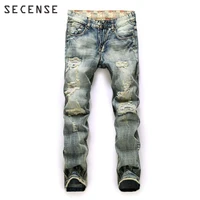 men trousers ripped street hip hop punk stretch biker jeans trendy holes straight denim trousers 2021 fashion secense