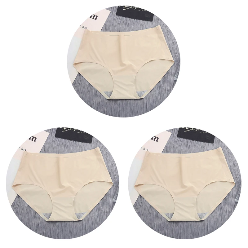 NK50-3KH-3PCS OLN женские трусики бесшовные, сексуальные стринги ледяные шелковистые Нижнее белье Женские одноцветные модные трусы со средней талией Горячая Распродажа - Цвет: NK50-3KH-3PCS