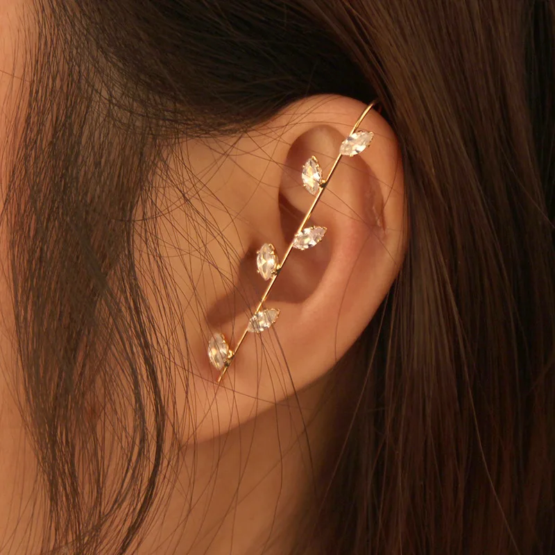 

CANZE Women Piercing Stud Earrings Diamond Ear Needles Creative Design Lightning Leaf Surrounding Stud Earrings