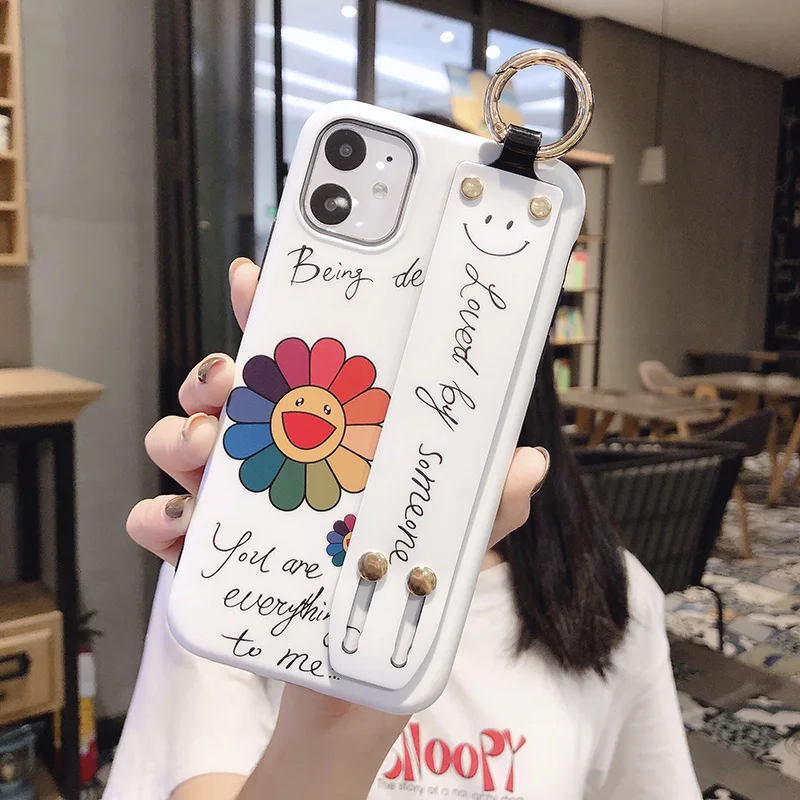Чехол с подсолнухом для iPhone 11 Pro X XR XS Max 7 8 Plus, чехол с милым ремешком, подставка для телефона, чехол для iPhone 7 8 6S Plus