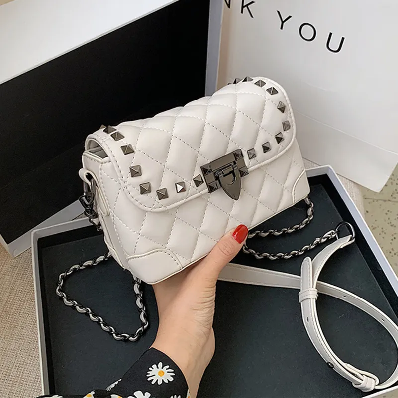 

DikizFly Rivet Small Handbags Diamond Lattice Crossbody Bags For Women 2020 Shoulder Bag Female Fashion Designer Bag Purse Sac