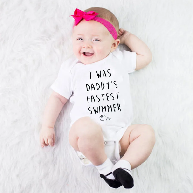 Я был DADDY'S самый быстрый пловец детская забавная одежда лето белый хлопок ребенок растет младенческой комбинезон