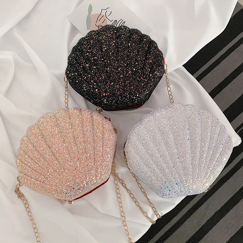 

Cute Laser Sequins Small Shell Shoulder Bag Handbags Phone Money Pouch Summer Chain Clutch Crossbody Bags for Women Purse #30