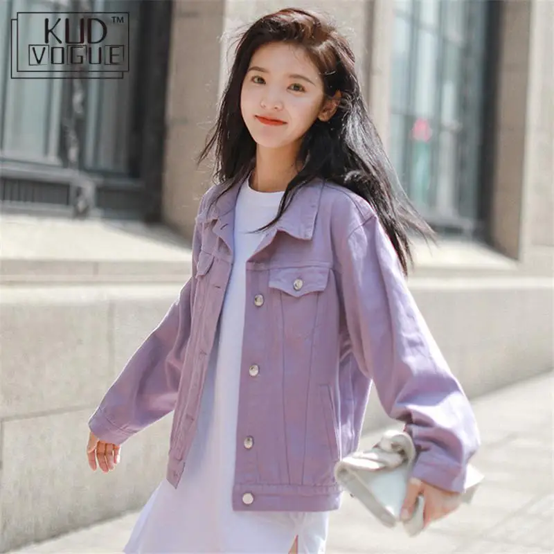 Женская джинсовая куртка желтая фиолетовая белая и пальто женская повседневная