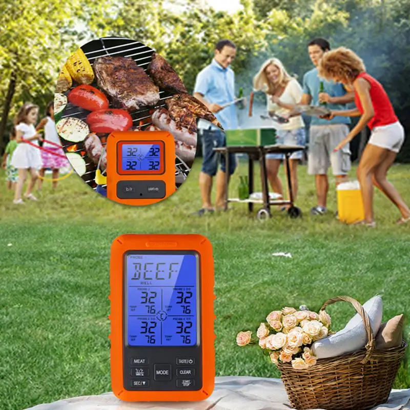 

100M Remote Wireless Digital Meat Thermometer TS-TP40 Grill Oven Kitchen Thermomet With Timer 4 Probes For BBQ Food Oven Smoker