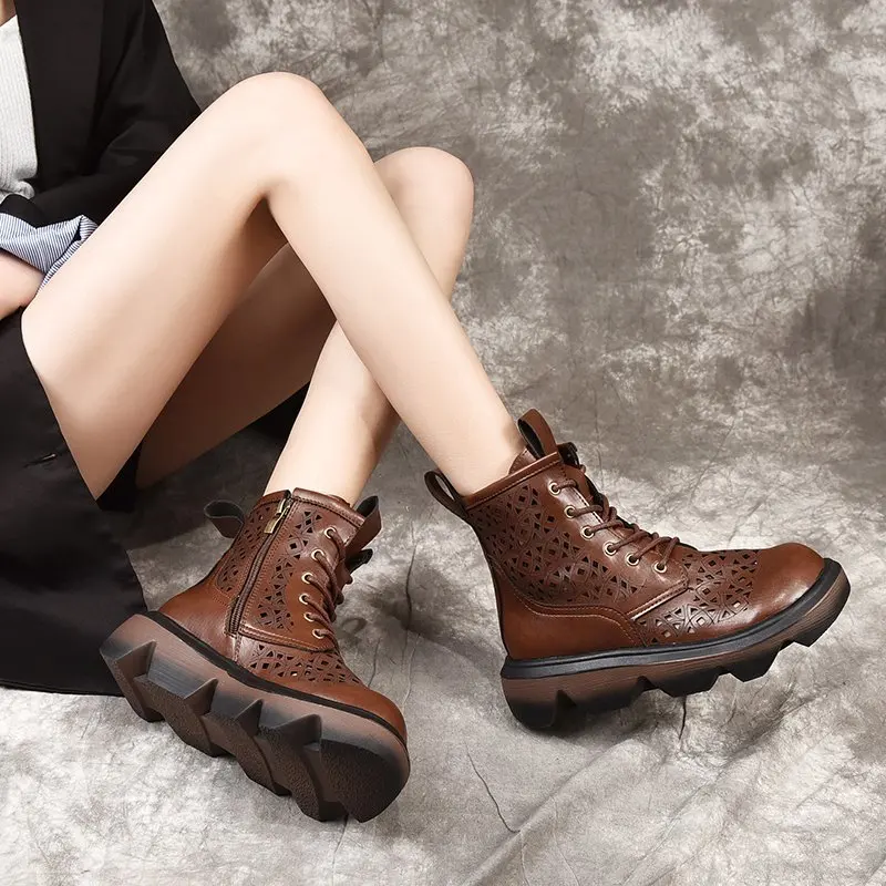 

Spring and summer British style soft-soled Martin boots thick-soled hollow sandals flat toe cap sandals hole shoes single boots