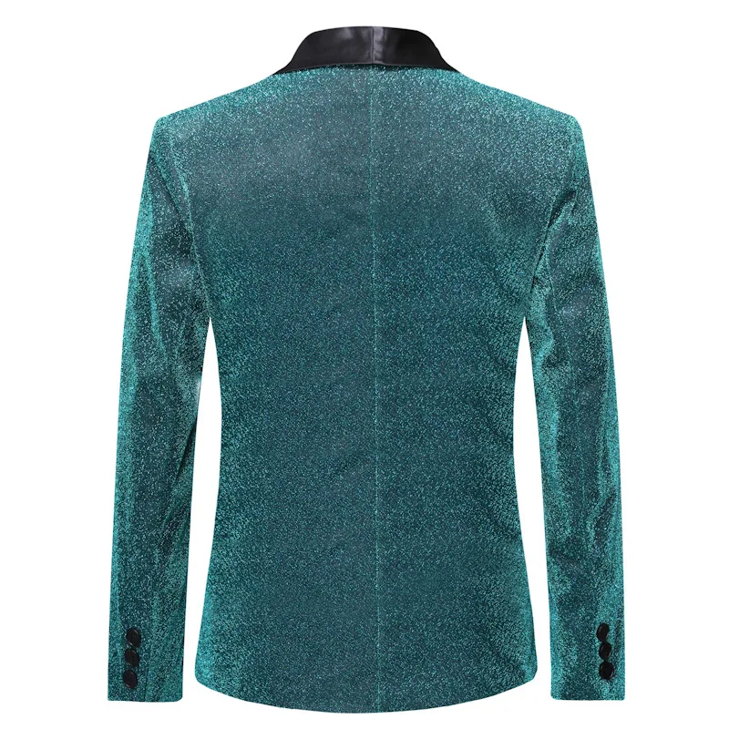 Роскошный Золотой блестящий Блейзер Masculino Slim Fit шаль воротник мужской Блейзер Куртка DJ клубный Мужской Блейзер Свадебный сценический костюм певцов