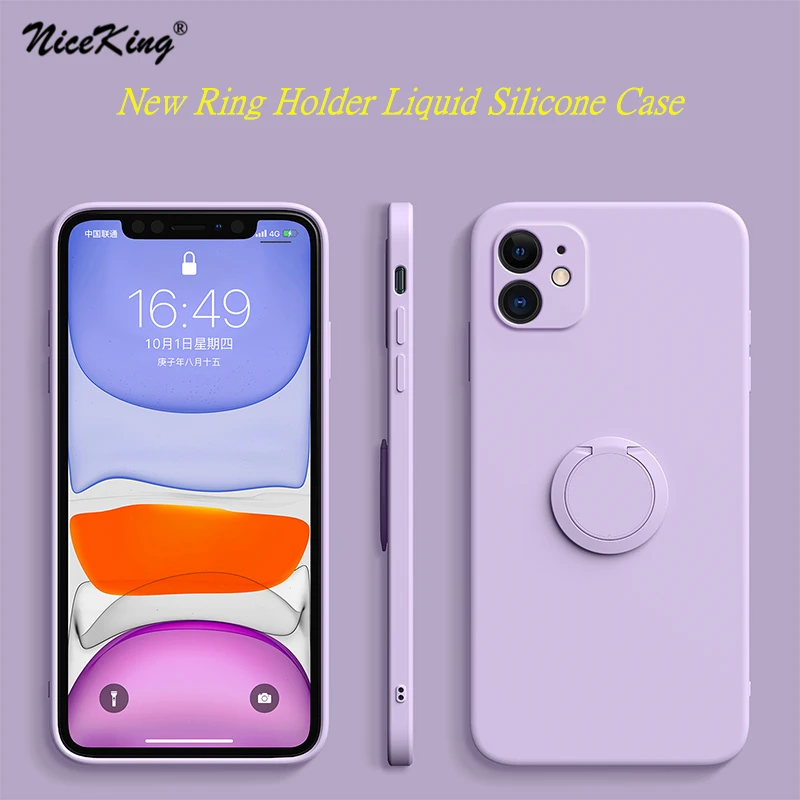 

New Ring Holder Stand Phone Cases For iPhone 12 Mini 11 Pro XS MAX X XR 7 8 Plus SE 2020 Soft Liquid Silicone Back Cover Funda