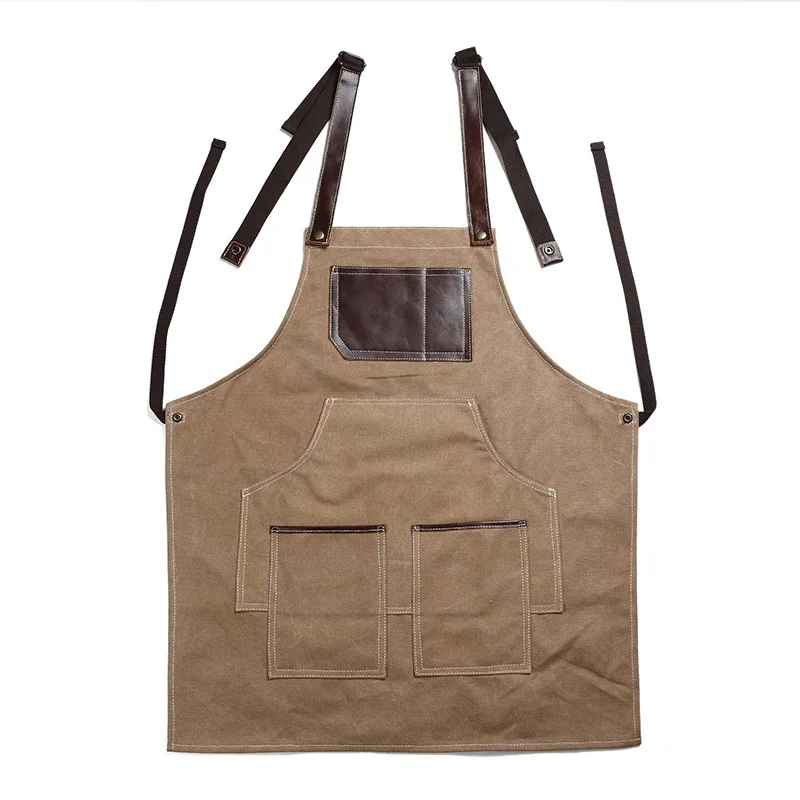 

A023 New Vintage Canvas Work Shop Apron for Artisan Gardener with Cross Back Genuine Leather Strap One Size Anti-Dirty Overalls