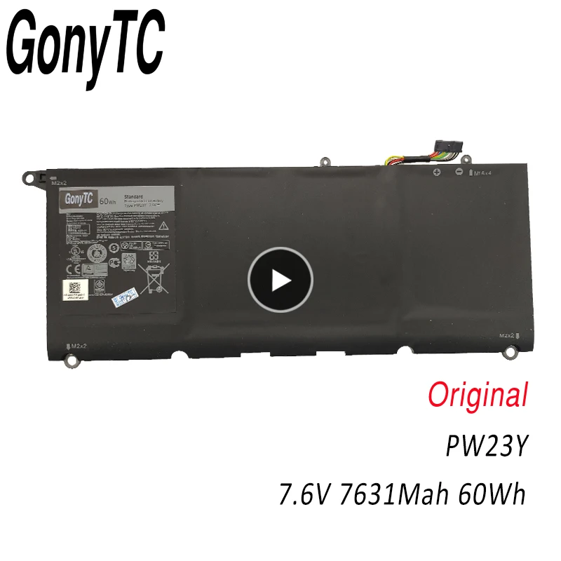 GONYTC PW23Y 7 6 V 60Wh 7631mah Новый оригинальный аккумулятор для ноутбука DELL XPS 13 9360 D1605G RNP72