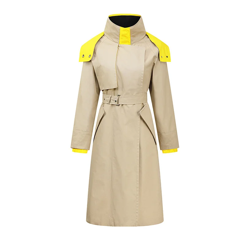

Women Trench Coats Loose Cotton Fashion With Sashes Long Windbreaker Hooded Windproof England Female Outerwear