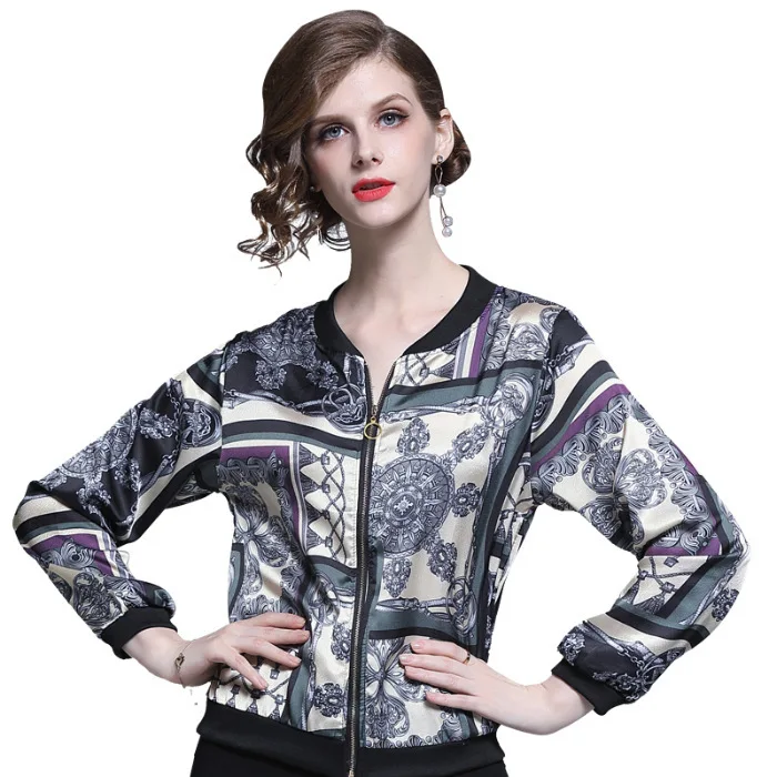 

Spring Autumn Women's Long-sleeve Jacket Casual Stand Collar Print Thin Section Sun Protection Baseball Uniform Women Jacket Top