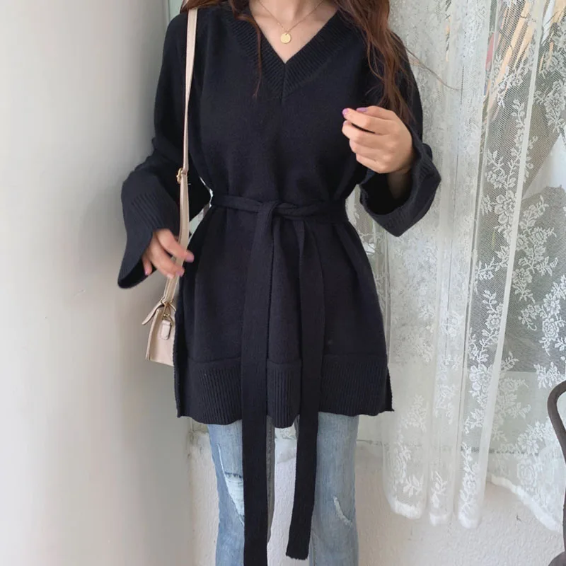 REALEFT Autumn Winter Sashes Long Sleeve Women's Pullover Sweater Fashion Casual Knitted Female 2019 New | Женская одежда