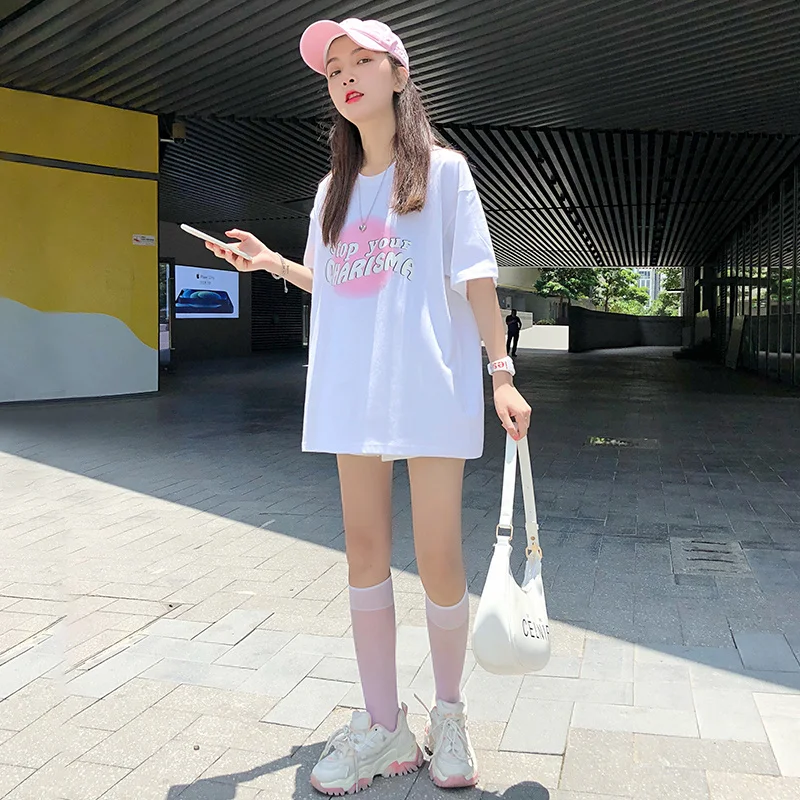 

2021 Summer New Short-Sleeved T-shirt Women's Korean-Style Loose Street Printed Letters Commuter Versatile Slimming Top Trendy T