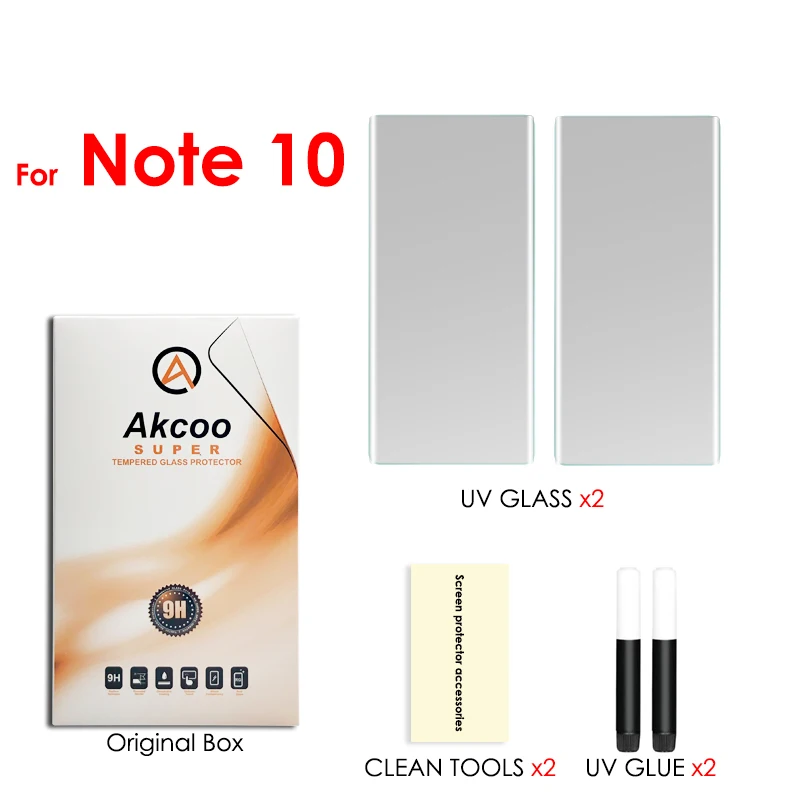 Akcoo Note 10 защита экрана разблокировка с отпечатком пальца полный клей экран пленка для samsung Note 10 Plus S10 Plus 10e 5G УФ стекло - Цвет: for Note 10