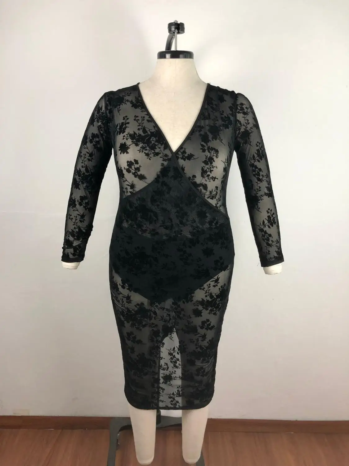 JRRY сексуальные женские платья кружева Глубокий V-образный вырез миди с длинным