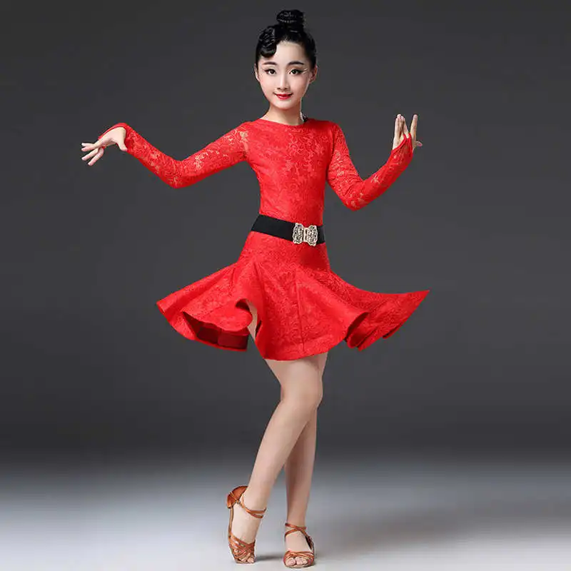 short skirt red Кружевная детская одежда для латинских танцев, танцевальная одежда для соревнований, платье для танго, Фламенго, бальных танцев, сальсы, румбы, ча-ча, для девочек - Цвет: short skirt red