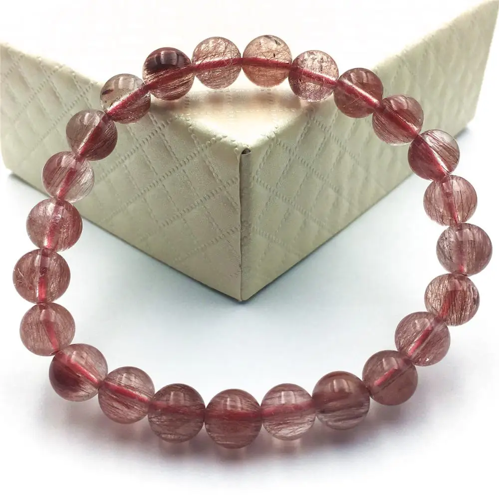 Natural Red Hair Rutilated Quartz Women Men Bracelet 8mm Stone Jewelry Love Gift Round Beads Fashion AAAAA | Украшения и