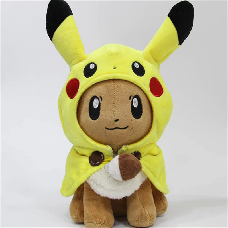 Eevee 30 см карманные животные Пикачу Косплей Eevee плюшевые мягкие куклы Eevee с плащом Cos Пикачу игрушка детский подарок - Цвет: Eevee