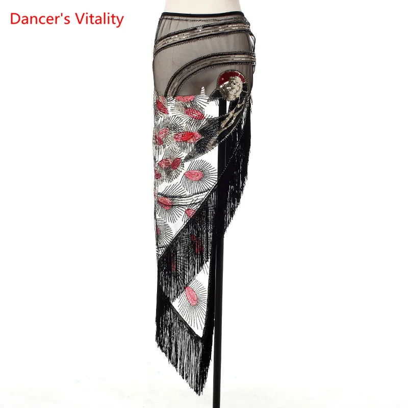 

Belly Dance Female Adult Elegant Tassel Hip Scarf Practice Clothes Oriental Dancing Sexy Sequins Long Skirt Performance Clothing