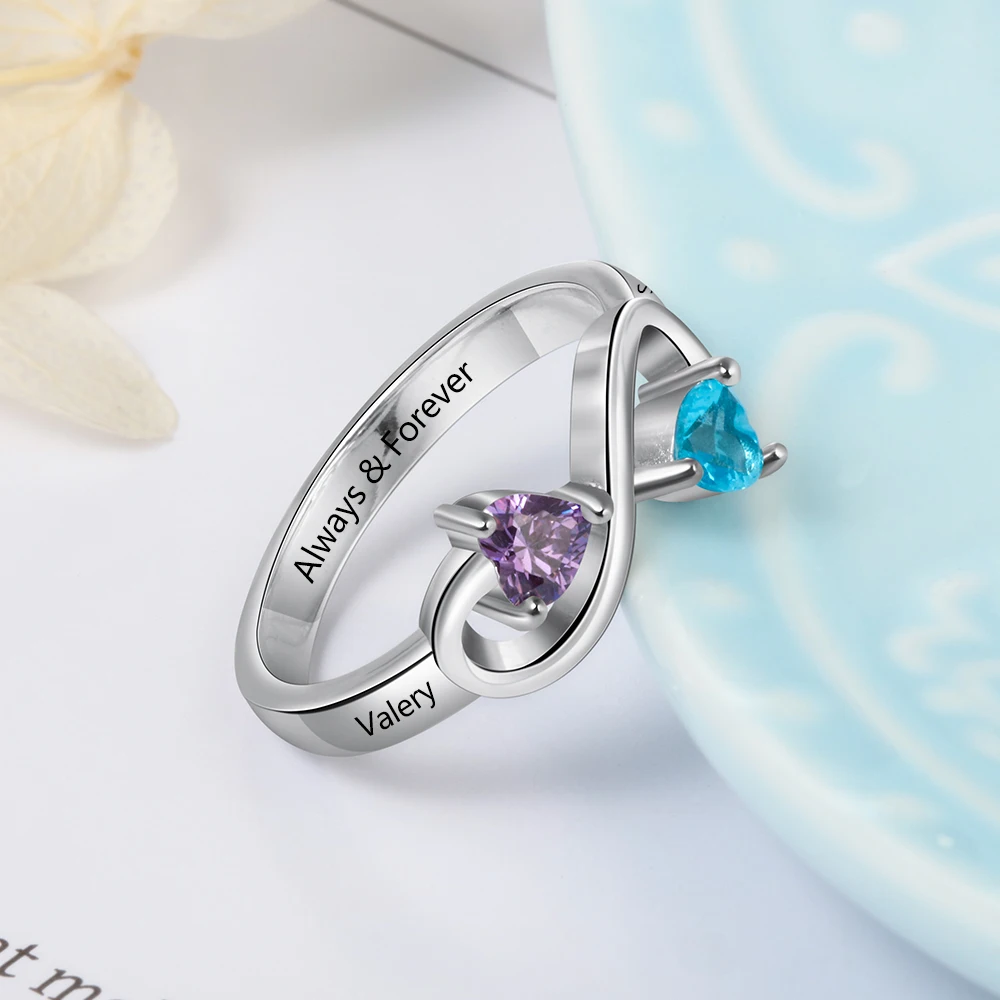 

Personalized Mother Ring 925 Sterling Silver Custom Birthstone Ring with Heart CZ Infinity Jewelry Gift for Women(Lam Hub Fong)