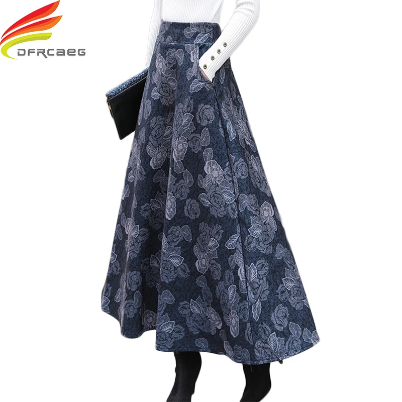 Зимняя шерстяная длинная юбка новинка 2020 с высокой эластичной талией женская